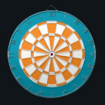 Dart Board: White, Orange, And Teal Dartboard<br><div class="desc">White,  Orange,  And Teal Coloured Dart Board Game Including 6 Brass Darts</div>