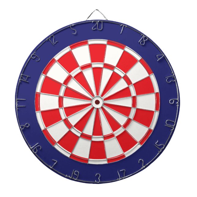 Dart Board: White, Red, And Navy Blue Dartboard (Front)