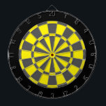 Dart Board: Yellow, Charcoal Grey, And Black Dartboard<br><div class="desc">Yellow,  Charcoal Grey,  And Black Coloured Dart Board Game Including 6 Brass Darts</div>