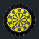 Dart Board: Yellow, Charcoal Grey, And Black Dartboard<br><div class="desc">Yellow,  Charcoal Grey,  And Black Coloured Dart Board Game Including 6 Brass Darts</div>