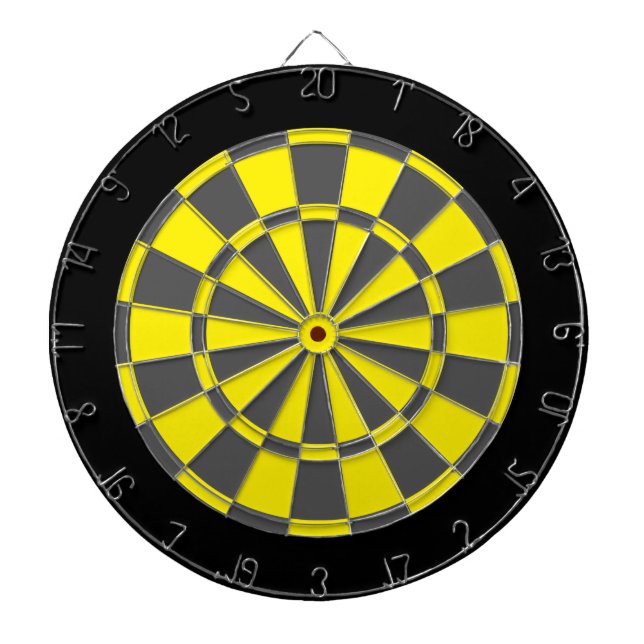 Dart Board: Yellow, Charcoal Grey, And Black Dartboard (Front)
