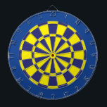 Dart Board: Yellow, Navy, And Blue Dartboard<br><div class="desc">Yellow,  Navy,  And Blue Coloured Dart Board Game Including 6 Brass Darts</div>