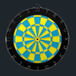 Dart Board: Yellow, Sky Blue, And Black Dartboard<br><div class="desc">Yellow,  Sky Blue,  And Black Coloured Dart Board Game Including 6 Brass Darts</div>