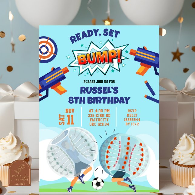 Dart Gun and Bubble Soccer Birthday Invitation (Creator Uploaded)