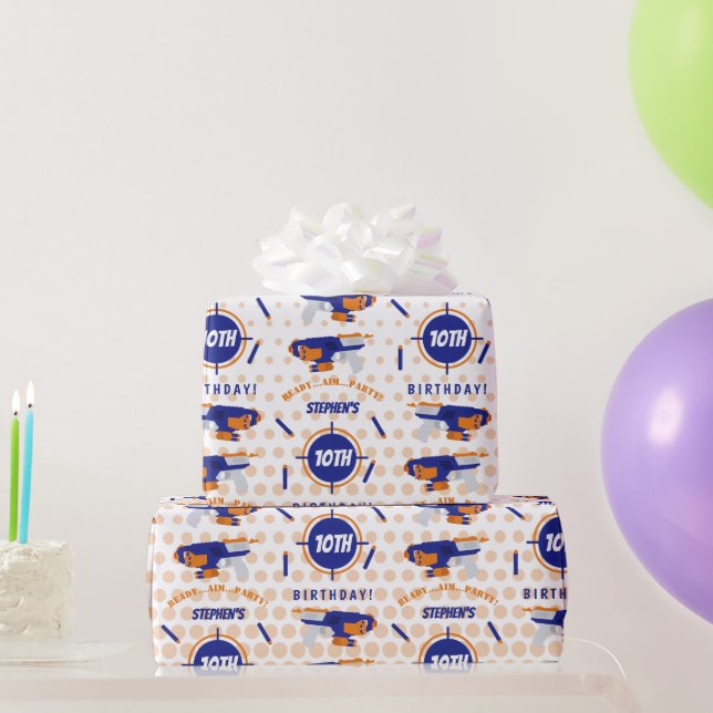 Dart Gun Battle War Boys Birthday Boy Name Age Wrapping Paper (Party Gifts)