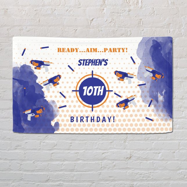 Dart Gun Battle War Boys Birthday Party Banner (Dart Gun Battle War Boys Birthday Party Banner)