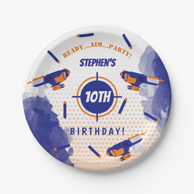 Dart Gun Battle War Boys Birthday Party Paper Plate (Front)