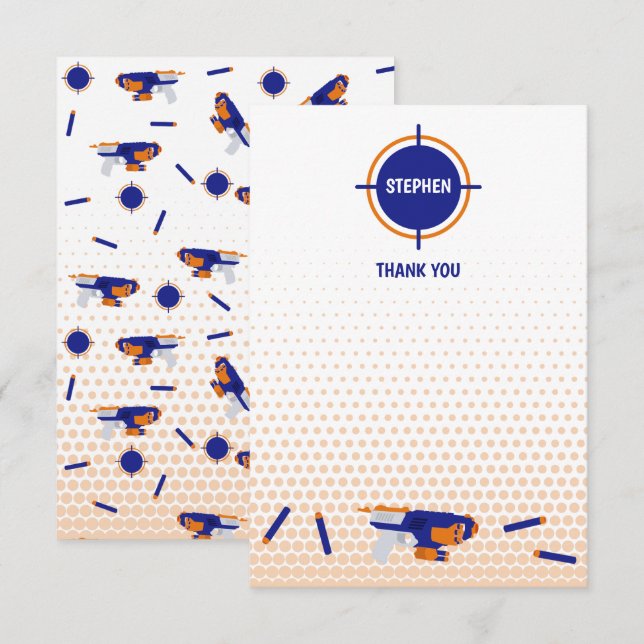 Dart Gun Battle War Boys Target Pattern Kids Thank You Card (Front/Back)