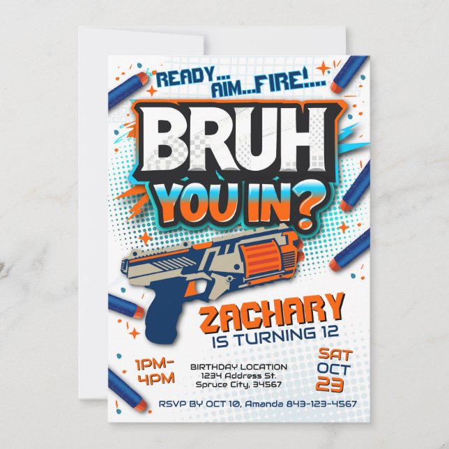 Dart gun birthday invitation | Dart gun war (Front)