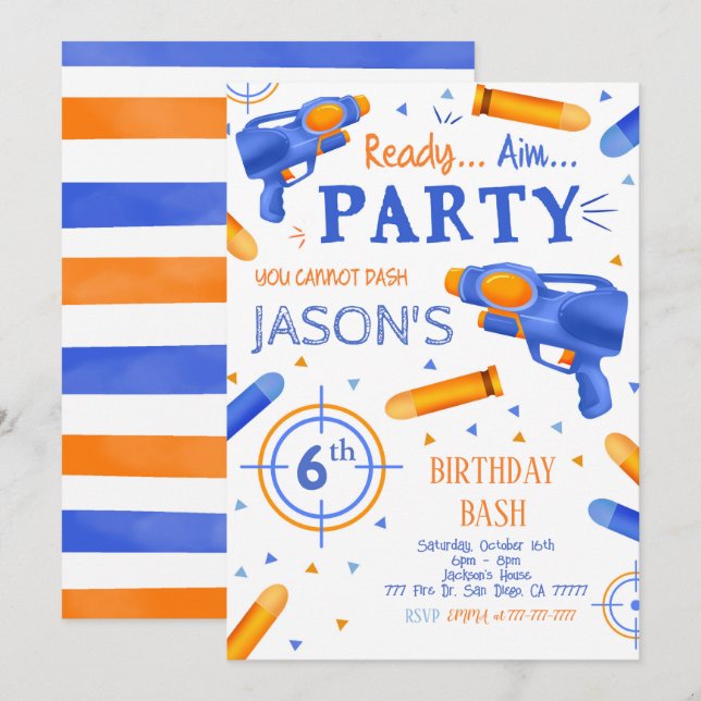 Dart Gun Birthday Invitations (Front/Back)