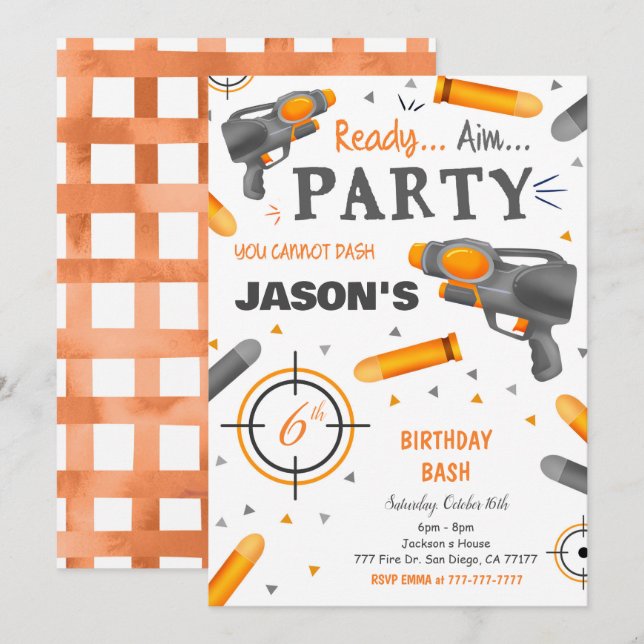 Dart Gun Birthday Party  Invitation (Front/Back)