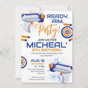 Dart Gun Birthday Party Invitation