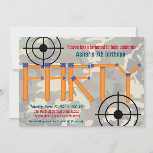 Dart Party Birthday Invitation (Front)