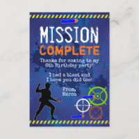 Dart Wars Birthday Party Thank you Card