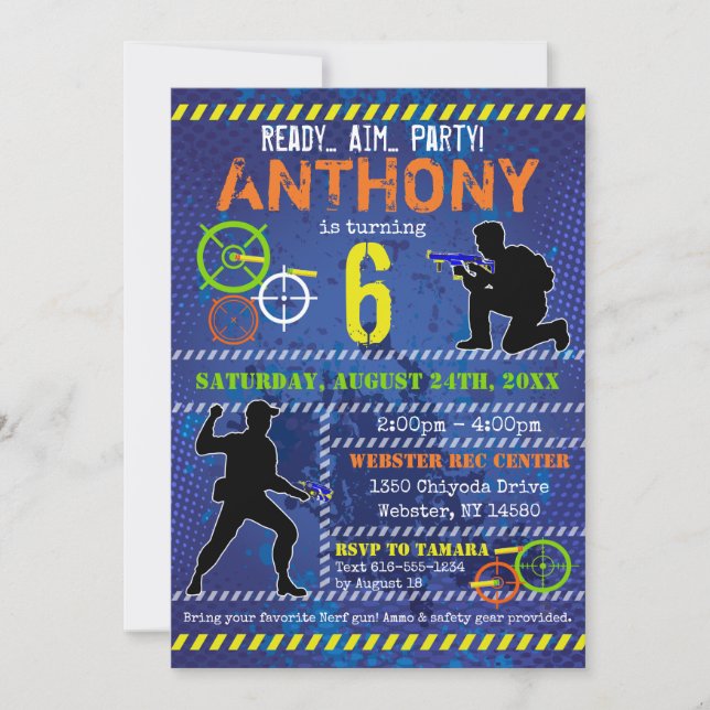 Dart Wars Party Blaster Gun Birthday Invitation (Front)