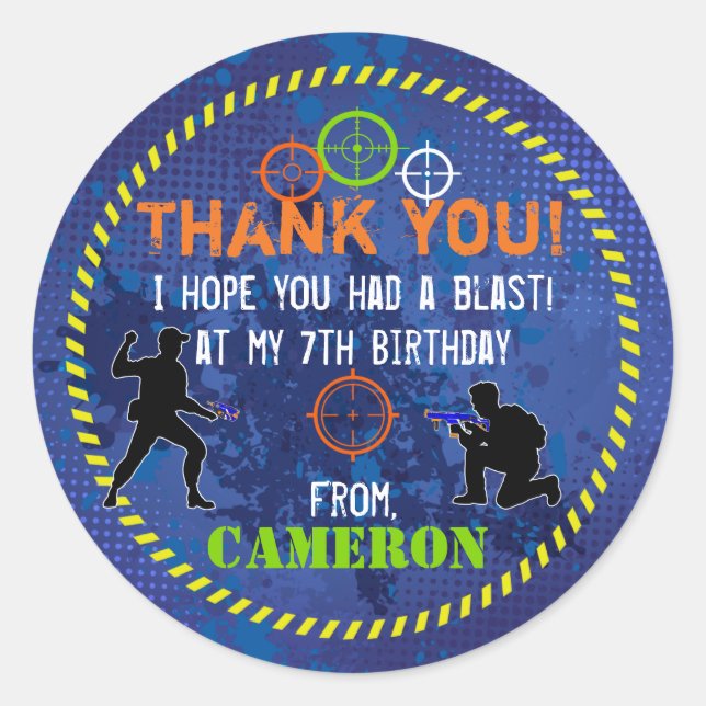 Dart Wars Party Dart Gun Birthday Classic Round Sticker (Front)