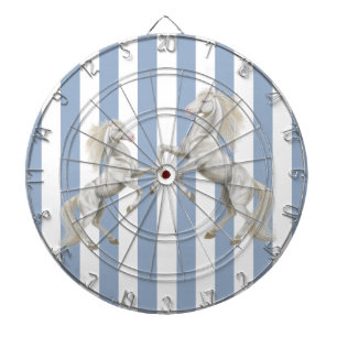 Dartboard Blue & White Stripe White Horse