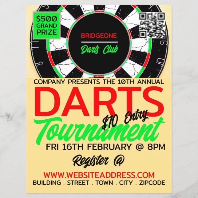 Dartboard Design, Darts Tournament Advertising Flyer (Front)