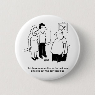 Dartboard in the Bedroom. Funny Cartoon 2 Inch Round Button