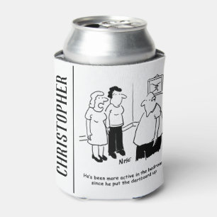 Dartboard in the Bedroom. Funny Cartoon Can Cooler
