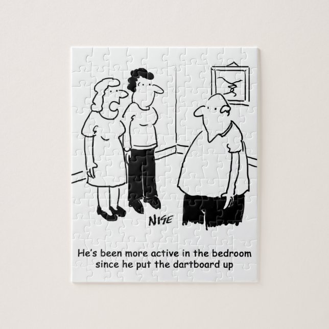 Dartboard in the Bedroom. Funny Cartoon Jigsaw Puzzle (Vertical)
