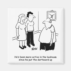 Dartboard in the Bedroom. Funny Cartoon Magnet