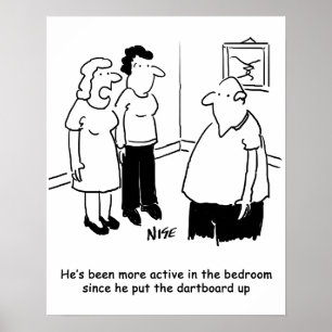 Dartboard in the Bedroom. Funny Cartoon Poster