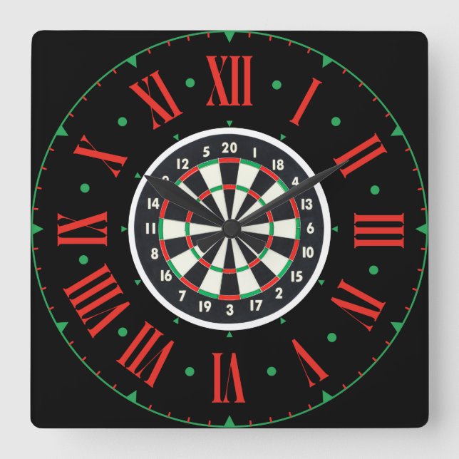 Dartboard Original With Roman Numerals Square Wall Clock (Front)