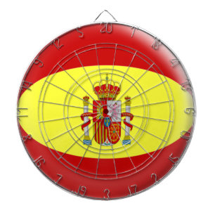 Dartboard with 6 darts Spain Spanish flag