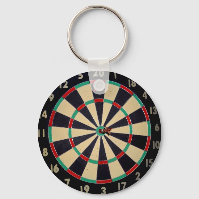 Dartboard With A Dart in Bullseye, Keyring (Front)