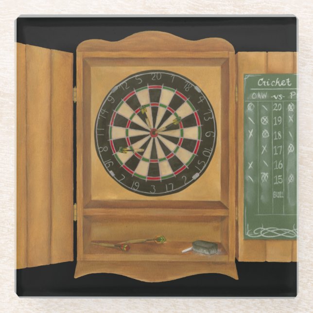 Dartboard with Cricket Scoring Glass Coaster (Front)