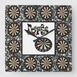 Dartboards On Black Cloud Puffs, Square Wall Clock