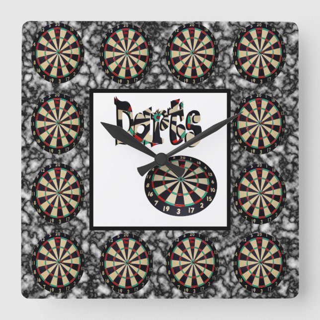 Dartboards On Black Cloud Puffs, Square Wall Clock (Front)