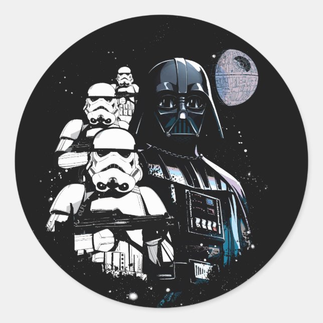 Darth Vader & Imperial Stormtrooper Platoon Classic Round Sticker (Front)