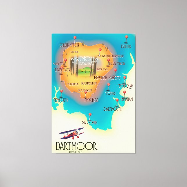 Dartmoor National Park Map Travel poster Canvas Print (Front)