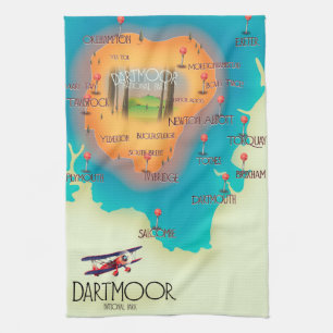 Dartmoor National Park Map Travel poster Kitchen Towel