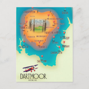 Dartmoor National Park Map Travel poster Postcard