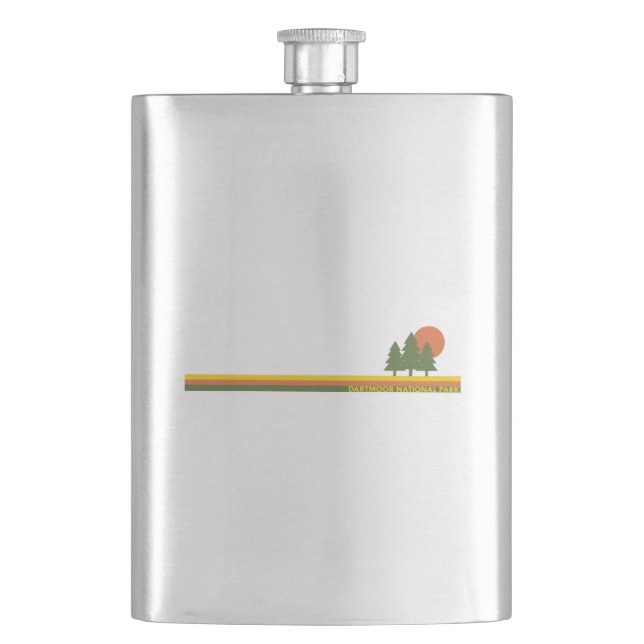Dartmoor National Park Pine Trees Sun Hip Flask (Front)
