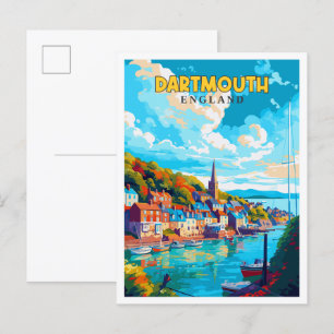 Dartmouth England vintage travel illustration Postcard