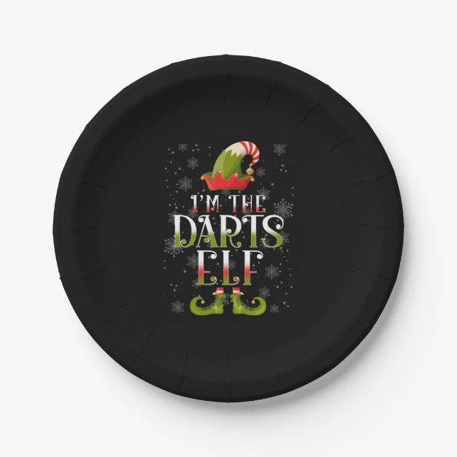 Darts Elf Christmas Paper Plate (Front)