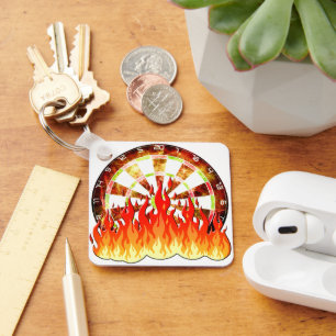Darts, fire in the game on the dart board keychain