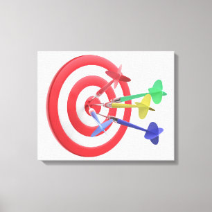 Darts hitting the center of dartboard canvas print