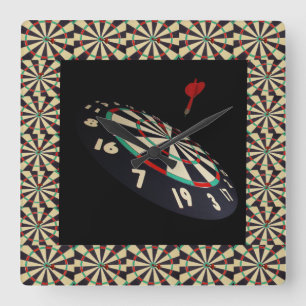Darts Hitting The Darboard, Square Wall Clock
