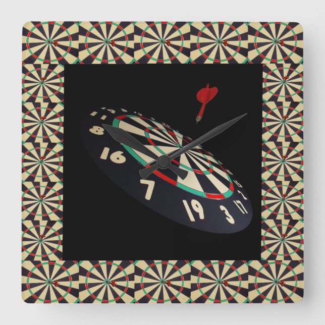 Darts Hitting The Darboard, Square Wall Clock (Front)