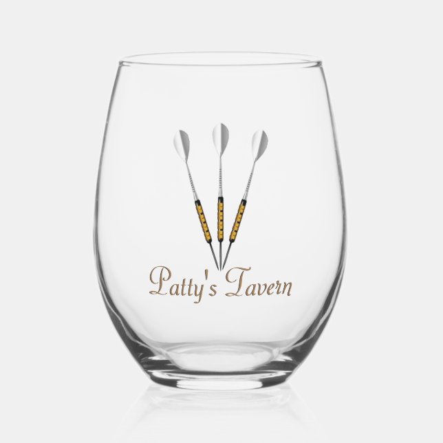 Darts Personalized Stemless Wine Glass (Front)
