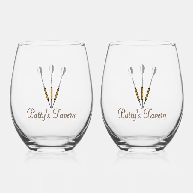Darts Personalized Stemless Wine Glass (Front)