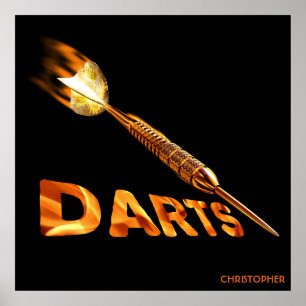 Darts With Golden Dart In Flames With Stylish Text Poster