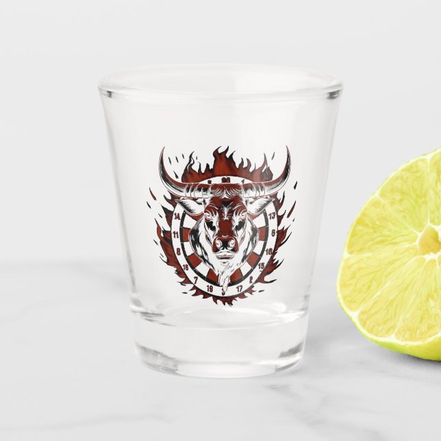 Dartscheibe Feuer Stier Bulle Spezialdesign Shot Glass (Front)