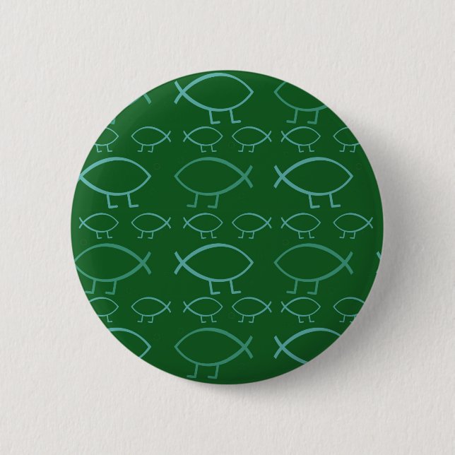 Darwin Fish (green & blue) Pin-Back Buttons (Front)