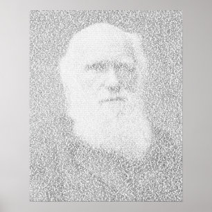 Darwin portrait made of 'Origin of Species' text Poster